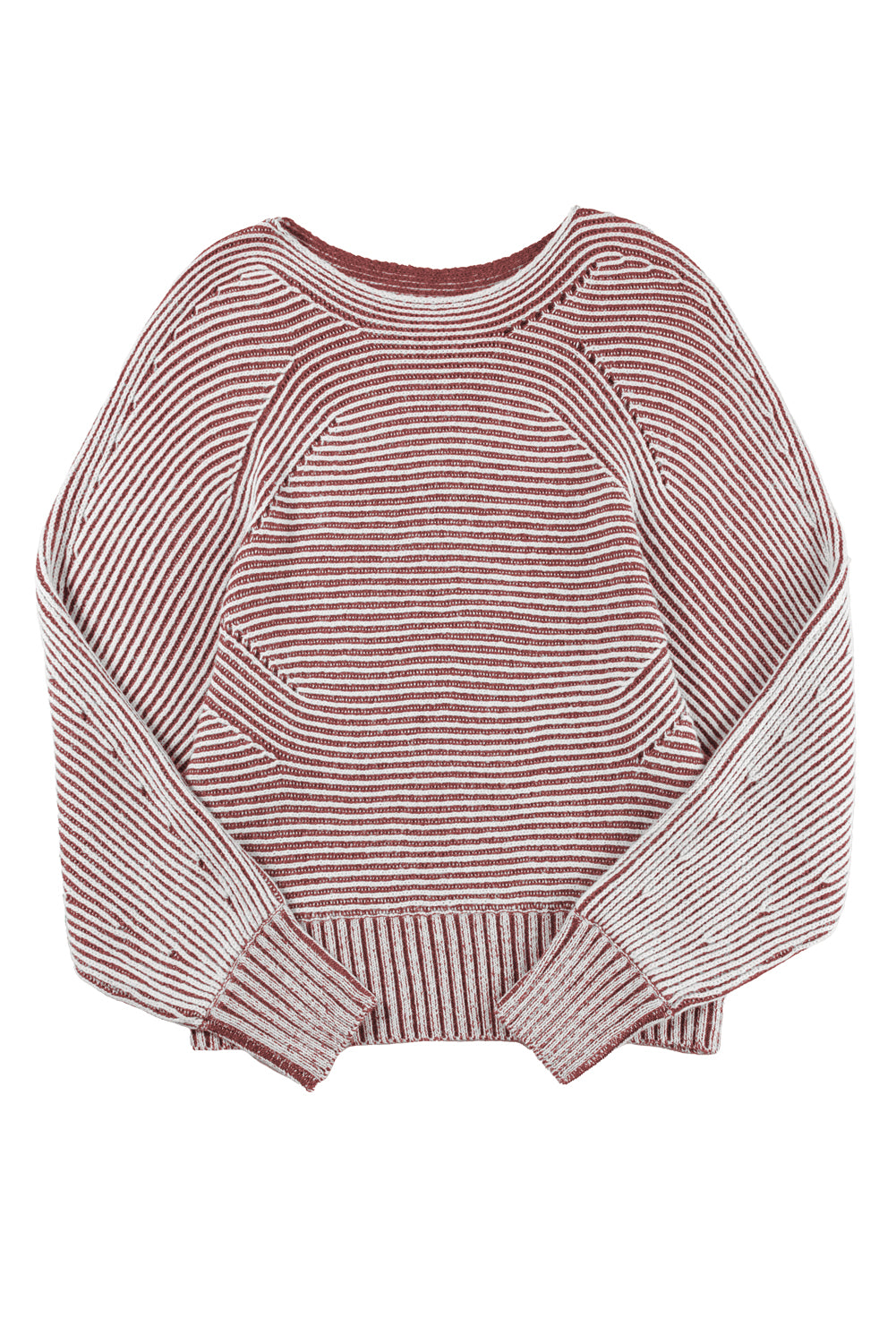 Red Dahlia Striped Print Ribbed Knit Boat Neck Baggy Sweater Sweaters JT's Designer Fashion