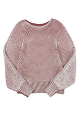 Red Dahlia Striped Print Ribbed Knit Boat Neck Baggy Sweater Sweaters JT's Designer Fashion