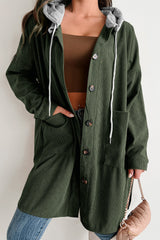 Jungle Green Oversized Corduroy Contrast Hooded Shacket Jackets JT's Designer Fashion