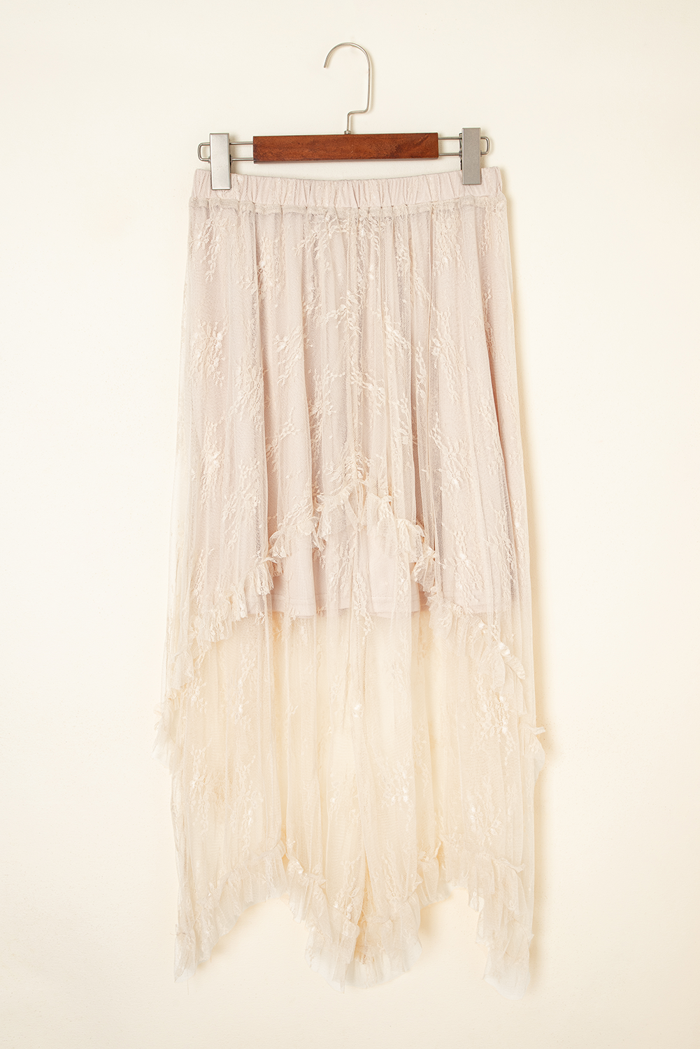Apricot Lace Cascading Tiered High Waist Maxi Skirt Skirts & Petticoat JT's Designer Fashion