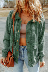 Green Vintage Washed Flap Pocket Button Shacket Jackets JT's Designer Fashion