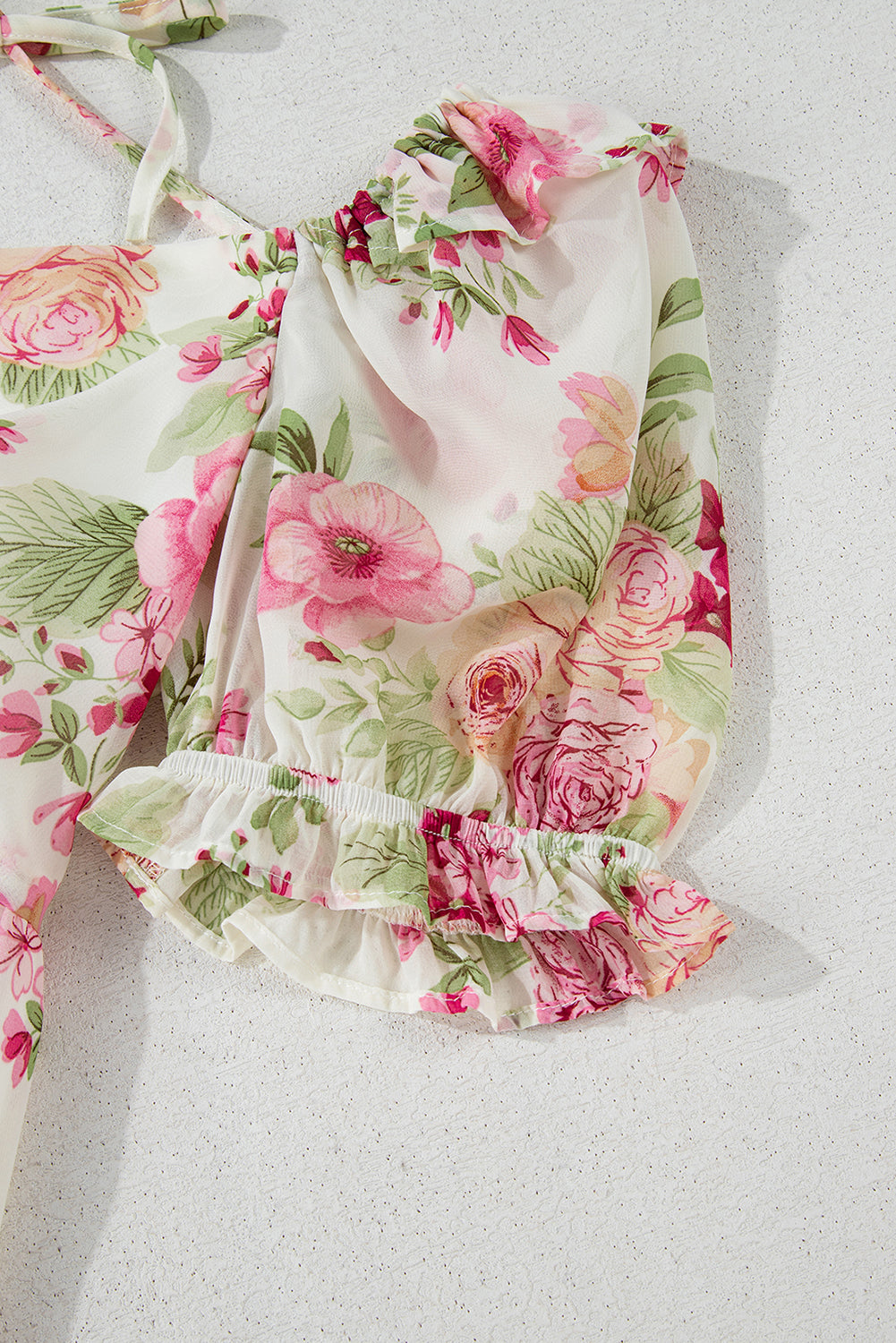 White Vibrant Floral Bubble Sleeve Sweetheart Neck Ruffle Mini Dress Floral Dresses JT's Designer Fashion