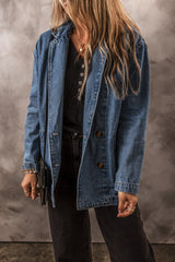 Sail Blue Side Pockets Lapel Collar Denim Jacket Denim Jackets JT's Designer Fashion