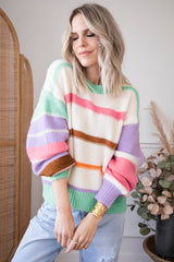 Multicolor Striped Colorblock Drop Shoulder Sweater Sweaters & Cardigans JT's Designer Fashion