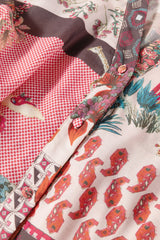 Red Boho Geometric Mixed Print Patchwork Bubble Sleeve Shirt Blouses & Shirts JT's Designer Fashion