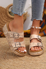 Pale Khaki Retro Buckle Studded Platform Slippers Slippers JT's Designer Fashion