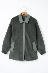 Gray Corduroy Trim Elbow Patch Sherpa Jacket Jackets JT's Designer Fashion