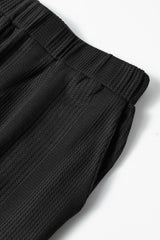 Black Solid Color Ribbed Ruffle Tank Top and Pants Set Pant Sets JT's Designer Fashion