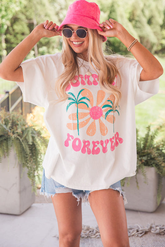 White SUMMER FOREVER Flower Graphic T Shirt Graphic Tees JT's Designer Fashion
