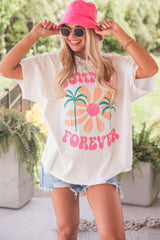 White SUMMER FOREVER Flower Graphic T Shirt Graphic Tees JT's Designer Fashion