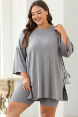 Light Grey Solid Color Loose Tunic Top and Slim Shorts Set Short Sets JT's Designer Fashion