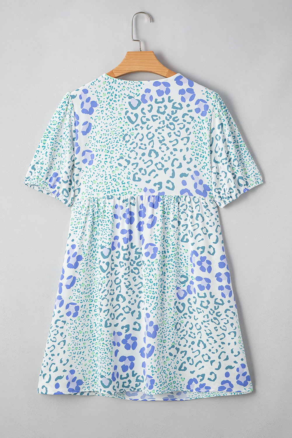 Sky Blue Leopard Contrast Bow Puff Sleeve Mini Dress Mini Dresses JT's Designer Fashion