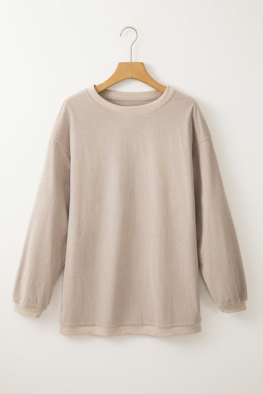 Smoke Gray Ribbed Corduroy Oversized Sweatshirt Sweatshirts & Hoodies JT's Designer Fashion