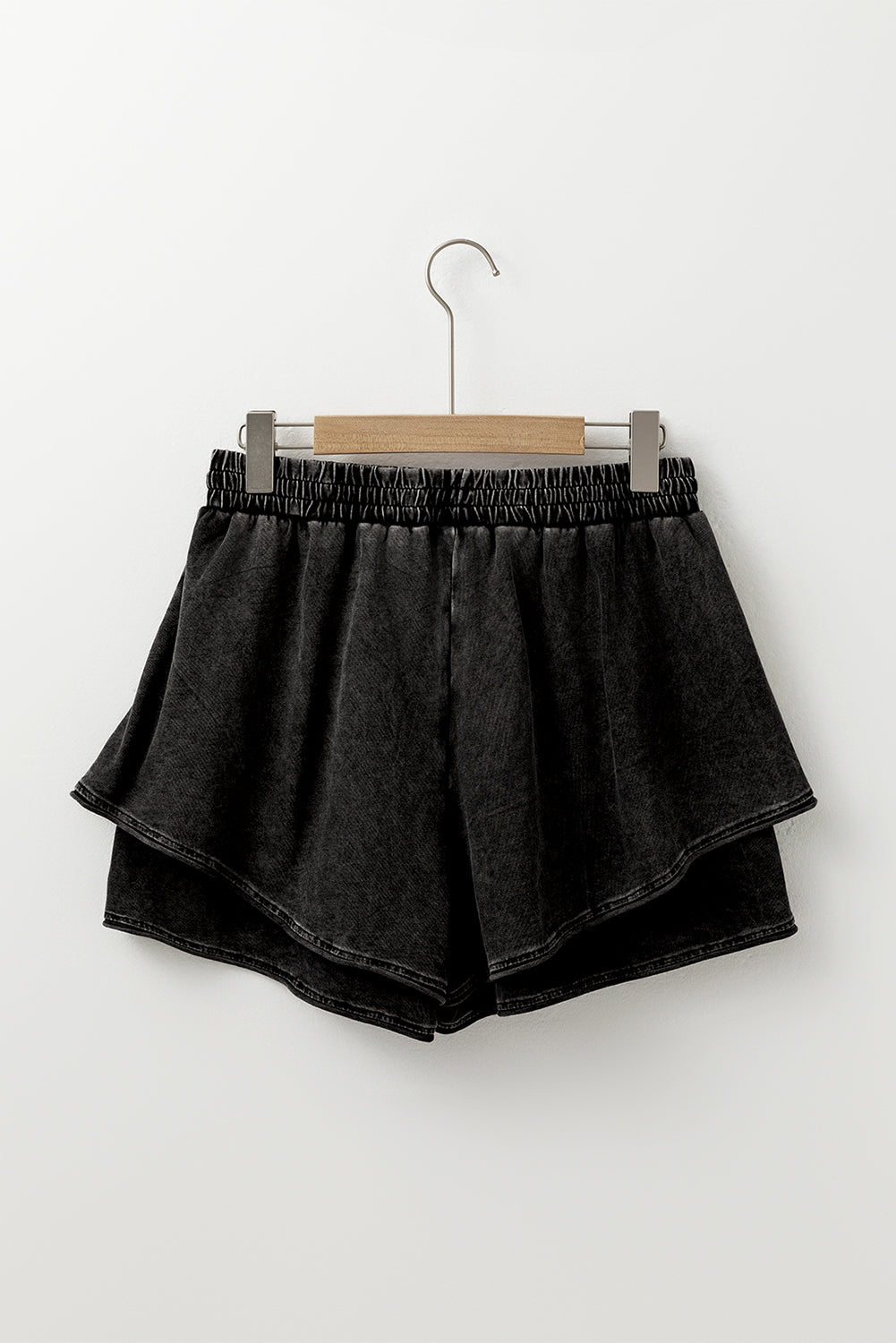 Black Mineral Wash French Terry High Waist Casual Shorts Casual Shorts JT's Designer Fashion