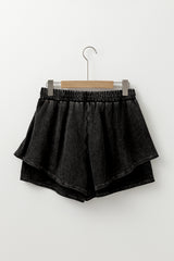 Black Mineral Wash French Terry High Waist Casual Shorts Casual Shorts JT's Designer Fashion