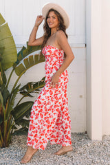 Pink Floral Print Twisted Bandeau Keyhole Pleated Wide Leg Jumpsuit Jumpsuits & Rompers JT's Designer Fashion