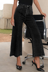 Black Plain Seam Detail Flared Bottom Ankle Length Jeans Jeans JT's Designer Fashion