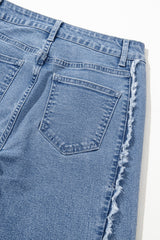 Beau Blue Vintage Stitching Raw Hem Flared Jeans Jeans JT's Designer Fashion