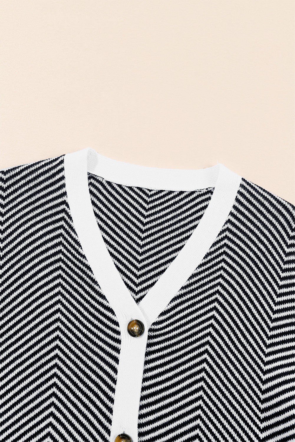 Black Stripe Buttoned Front V Neck Herringbone Cardigan Cardigans JT's Designer Fashion