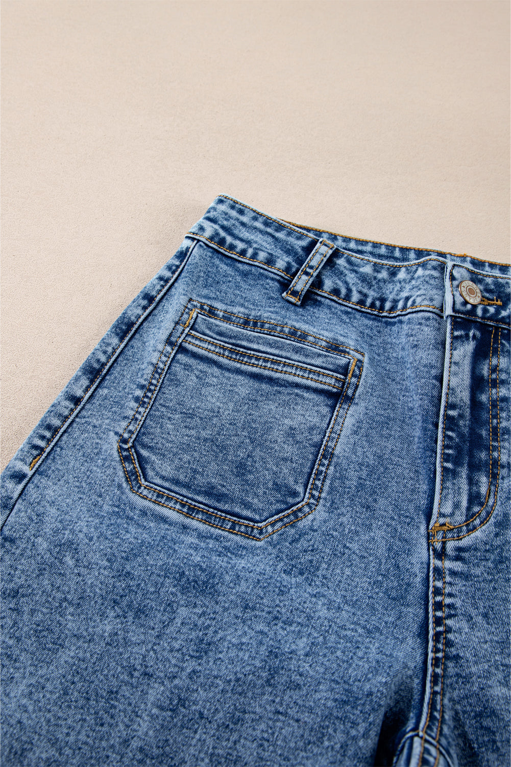 Blue Chic Patch Pocket Straight Leg Loose Jeans Jeans JT's Designer Fashion