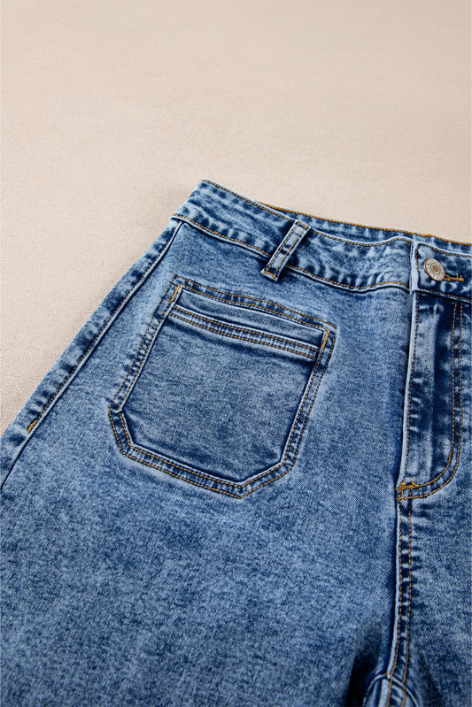 Blue Chic Patch Pocket Straight Leg Loose Jeans Jeans JT's Designer Fashion