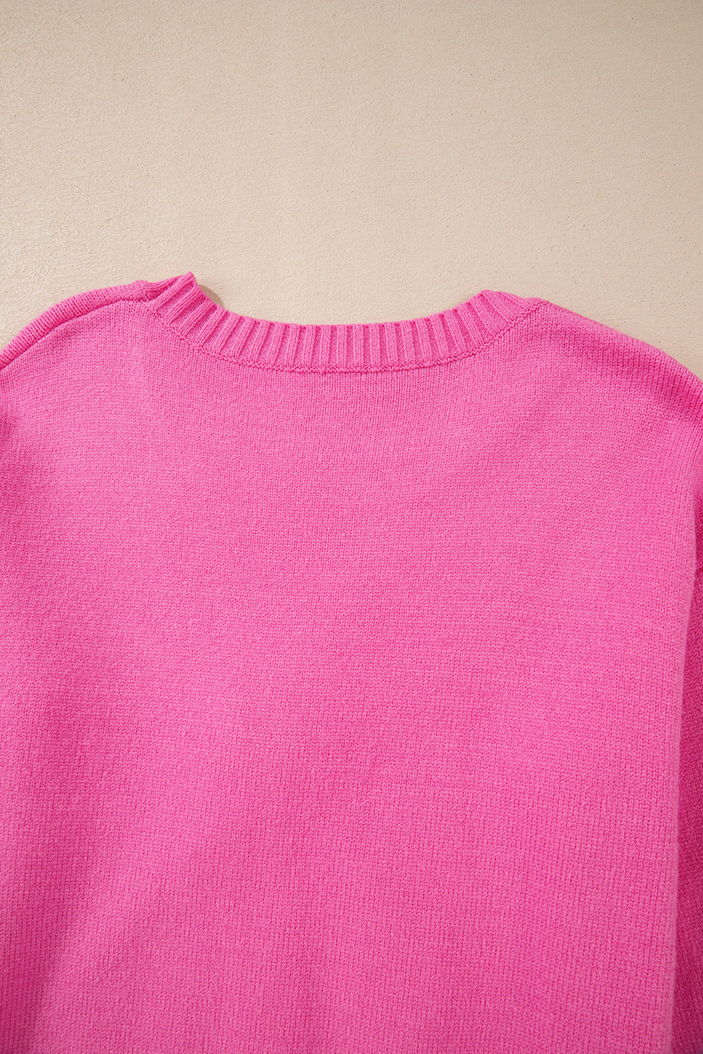 Bright Pink Corded Flower Bow Ribbed Trim Casual Sweater Sweaters JT's Designer Fashion