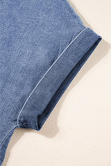 Light Blue Denim Cuffed Sleeve Tee Elastic Shorts Set Short Sets JT's Designer Fashion