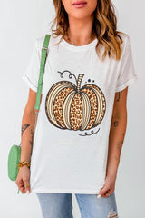 White Leopard Pumpkin Graphic Crewneck Halloween T Shirt Graphic Tees JT's Designer Fashion