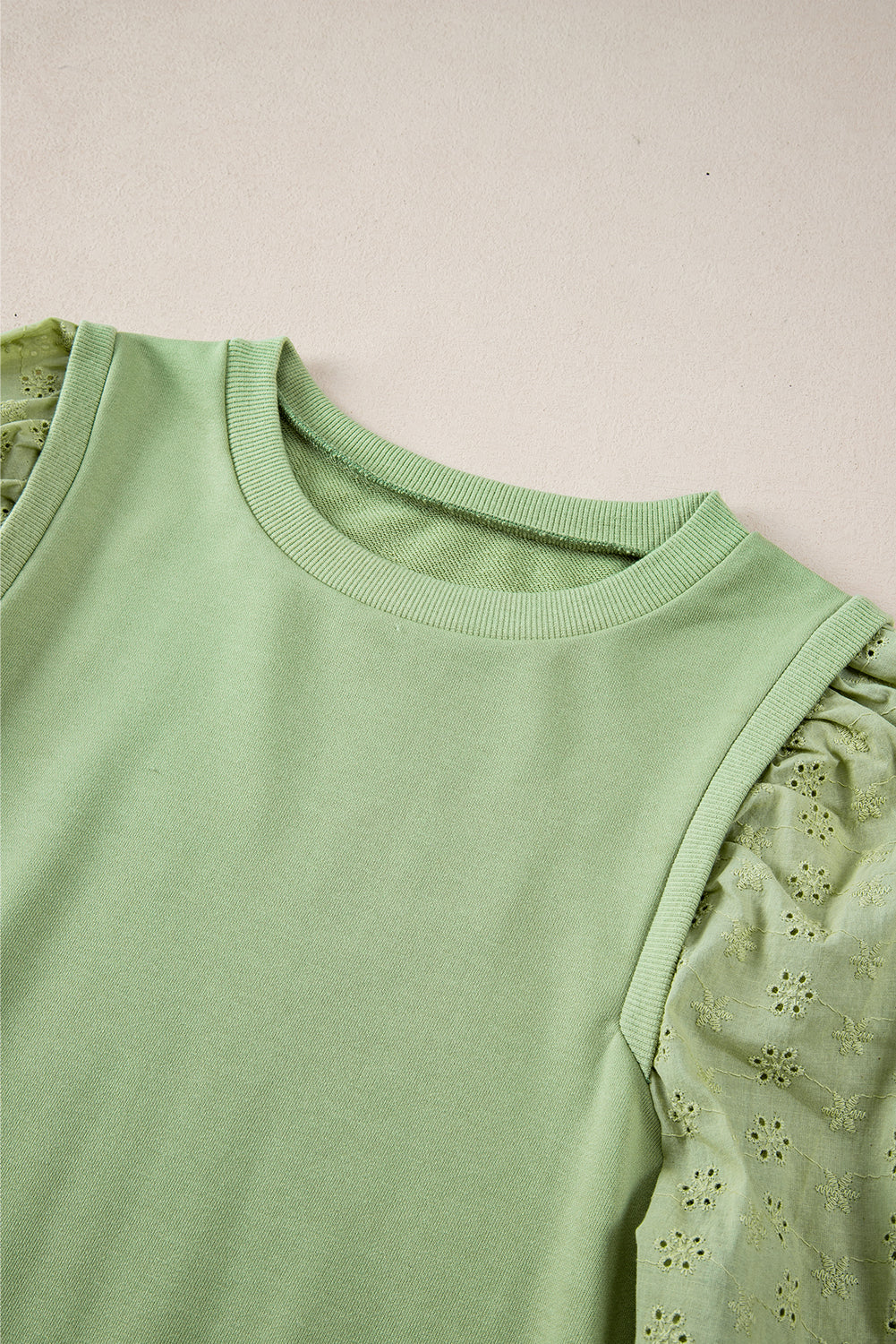 Mist Green Solid Patchwork Sleeve Round Neck Sweatshirt Sweatshirts & Hoodies JT's Designer Fashion