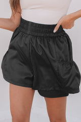Black Elastic High Waist Pocketed Casual Shorts Casual Shorts JT's Designer Fashion