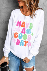 Beige HAVE A GOOD DAY Drop Shoulder Graphic Sweatshirt Graphic Sweatshirts JT's Designer Fashion