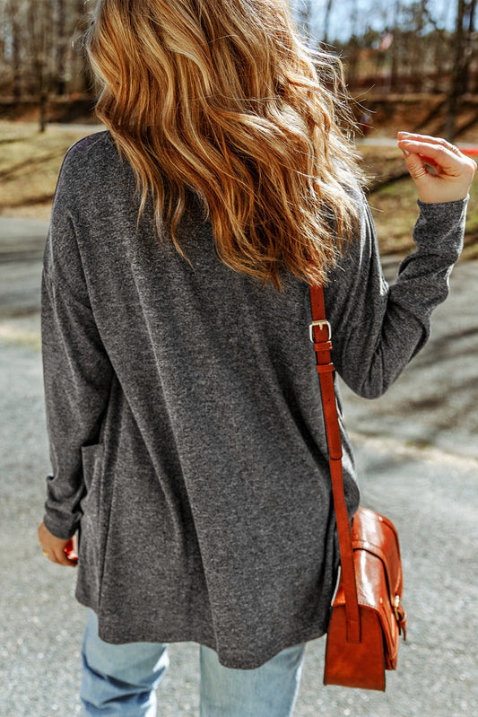 Gray Heather Knit Pocketed Button Front Cardigan Sweaters & Cardigans JT's Designer Fashion