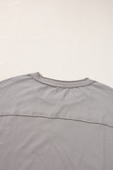 Medium Grey Floral Starbust Exposed Seam Mineral Wash Top Long Sleeve Tops JT's Designer Fashion
