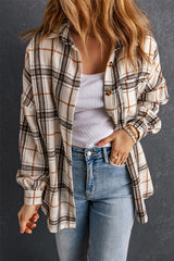 White Oversized Plaid Pattern Shacket with Slits White 95%Polyester+5%Elastane Plaid Shackets JT's Designer Fashion
