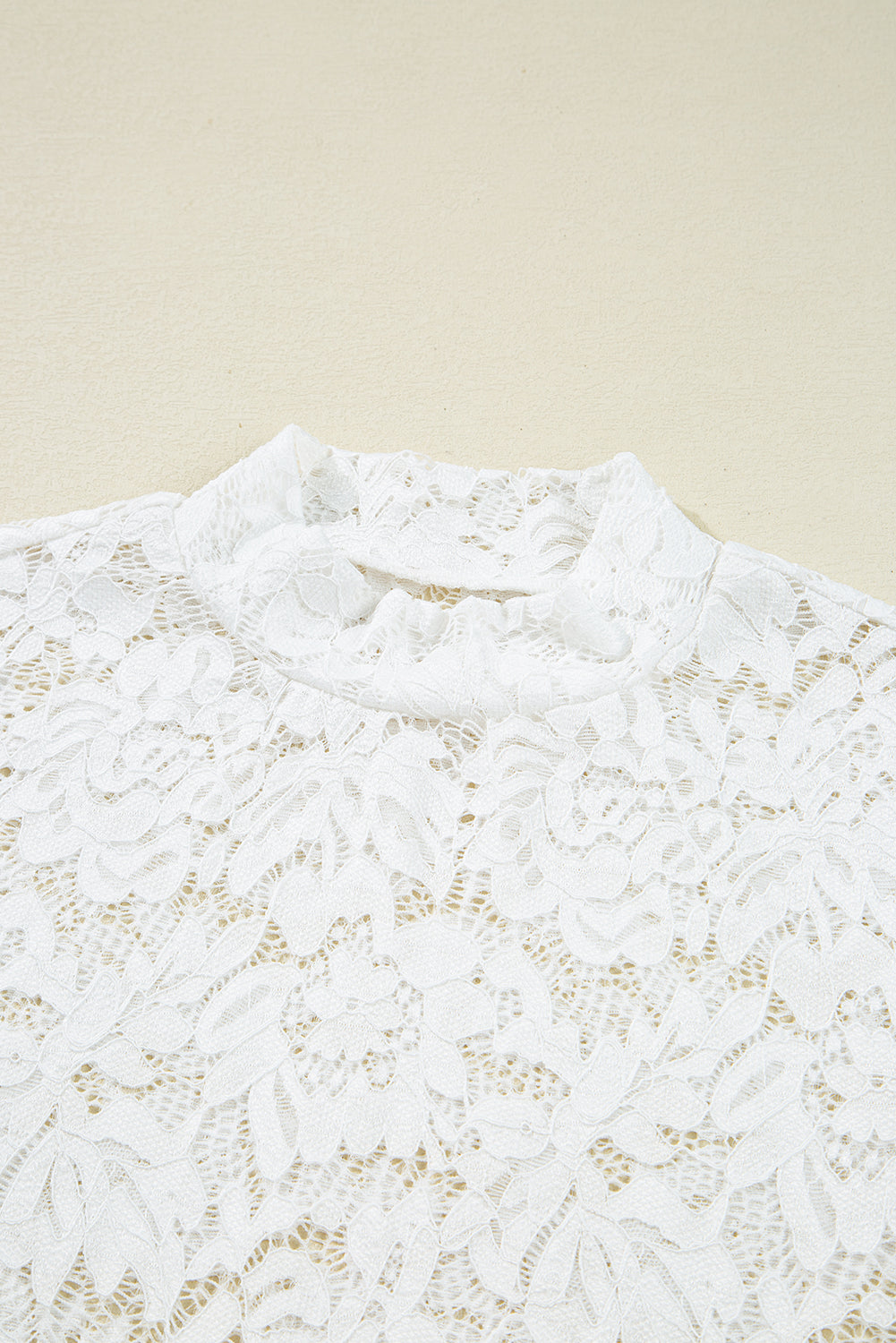 White Lace Crochet Bell Sleeve Mock Neck Blouse Blouses & Shirts JT's Designer Fashion