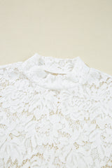 White Lace Crochet Bell Sleeve Mock Neck Blouse Blouses & Shirts JT's Designer Fashion