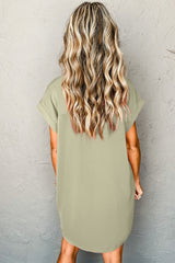 Laurel Green Buttoned Collar Shift T-shirt Mini Dress Mini Dresses JT's Designer Fashion