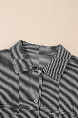Blue Stripe Washed Oversize Pocketed Denim Jacket Denim Jackets JT's Designer Fashion