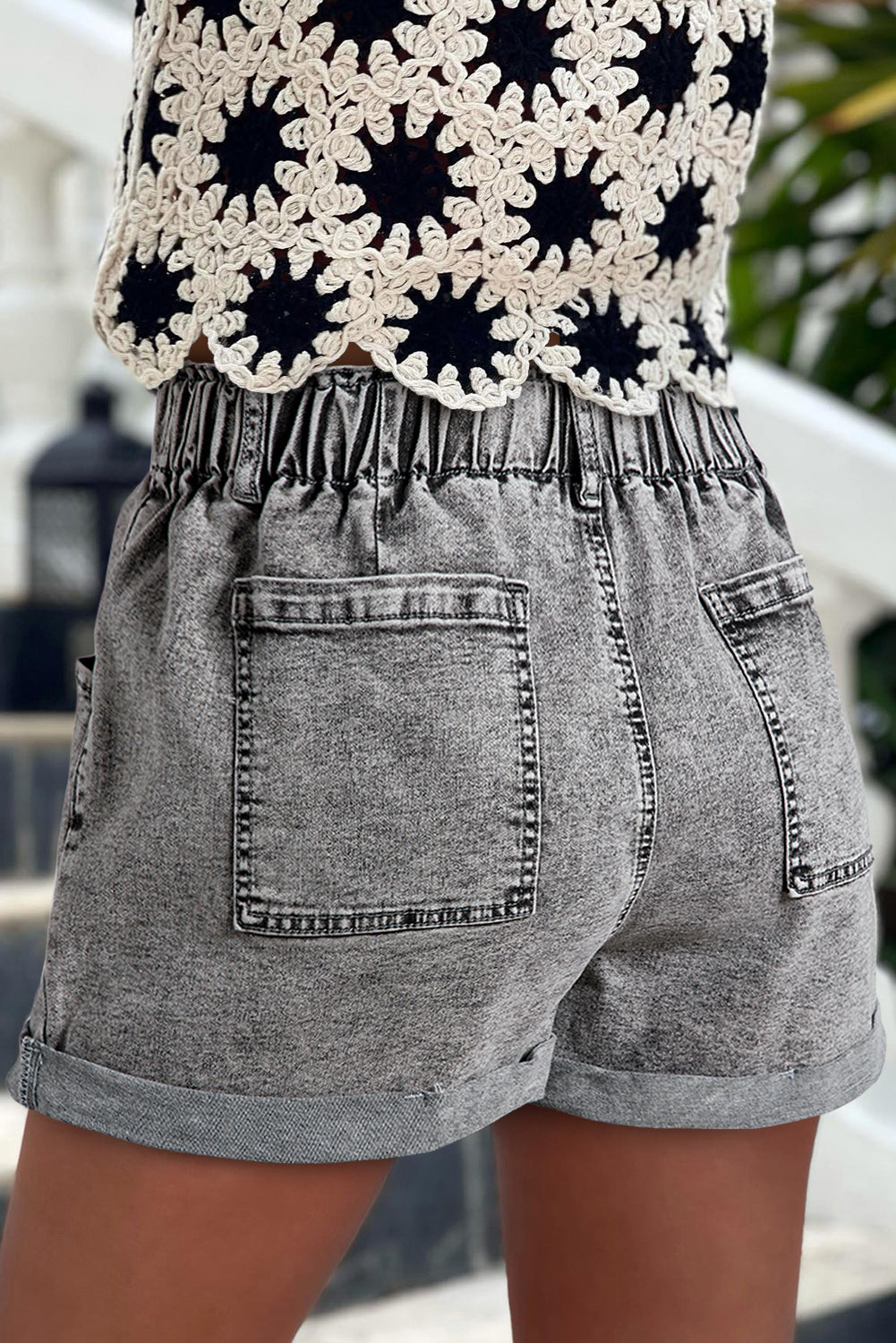 Gray Zipped Light Wash Cuffed Edge Denim Shorts Denim Shorts JT's Designer Fashion