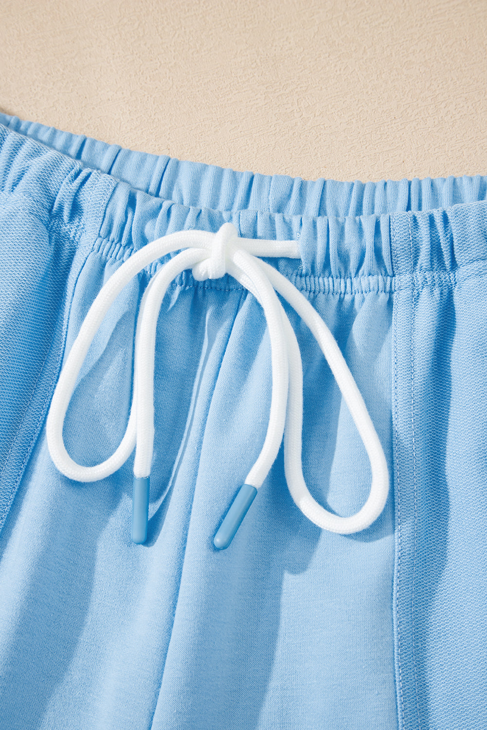 Myosotis V Neck Drop Shoulder Tee and Patchwork Drawstring Elastic Waistband Shorts Set Short Sets JT's Designer Fashion