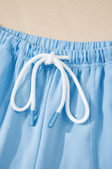 Myosotis V Neck Drop Shoulder Tee and Patchwork Drawstring Elastic Waistband Shorts Set Short Sets JT's Designer Fashion