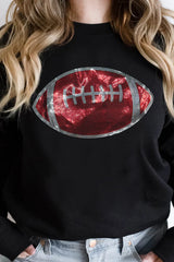 Black Rhinestone Rugby Football Pattern Crew Neck Pullover Sweatshirt Black 50%Polyester+50%Cotton Graphic Sweatshirts JT's Designer Fashion