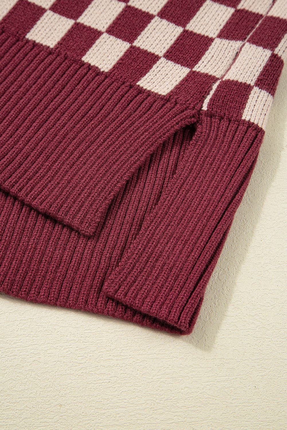 Brown Checkered Color Block Knitted Drop Shoulder Sweater Sweaters JT's Designer Fashion