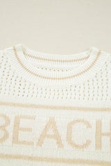 White BEACH Hollow Out Knitted Lightweight Dolman Sweater Sweaters JT's Designer Fashion