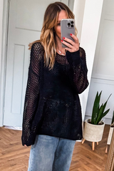 Black Crochet Hollow-out Jumper Top Sweater Sweaters JT's Designer Fashion