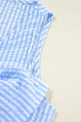 Sky Blue Stripe V Neck Bowknot Crop Tank and Shorts Set Short Sets JT's Designer Fashion