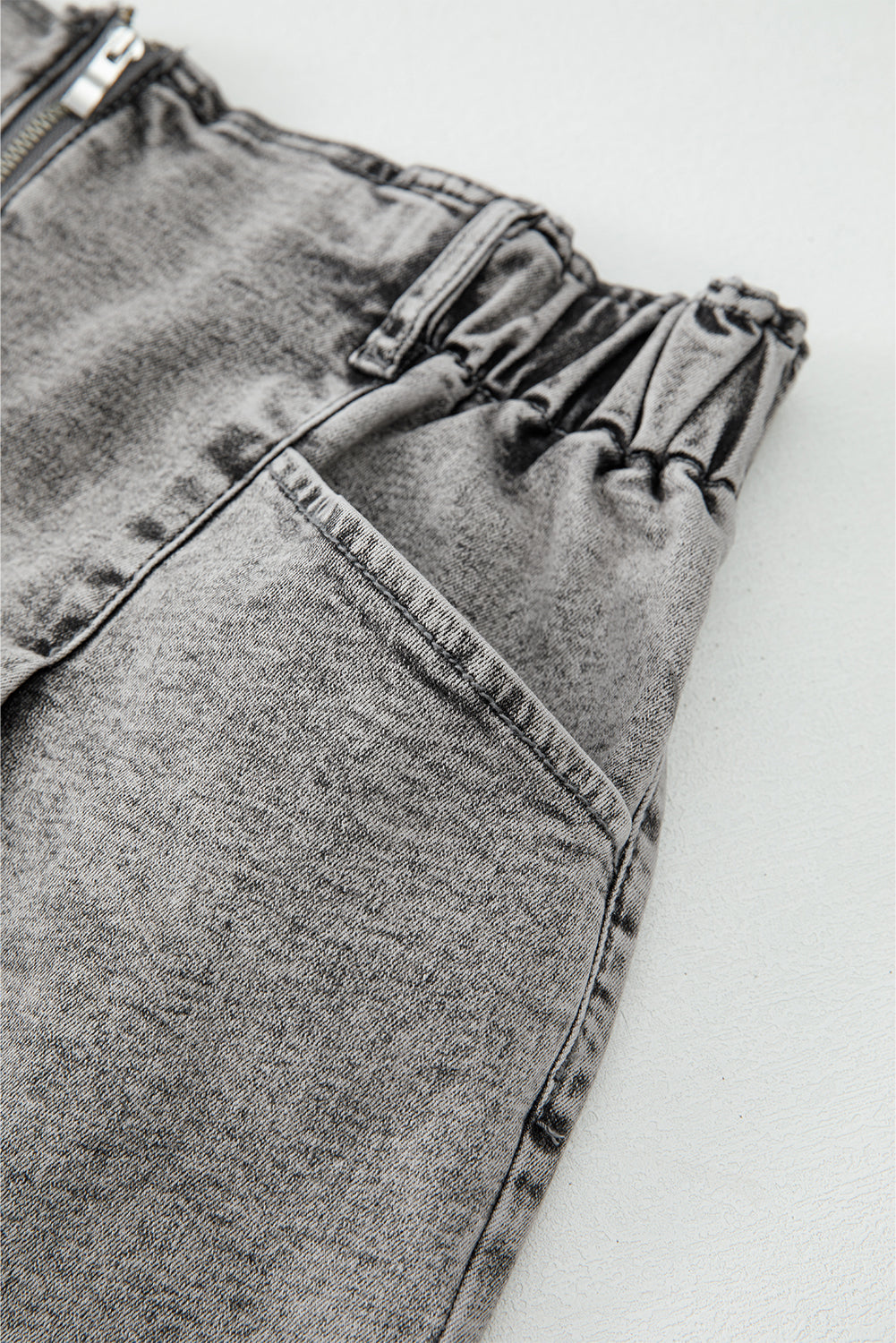 Gray Zipped Light Wash Cuffed Edge Denim Shorts Denim Shorts JT's Designer Fashion