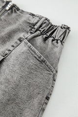 Gray Zipped Light Wash Cuffed Edge Denim Shorts Denim Shorts JT's Designer Fashion