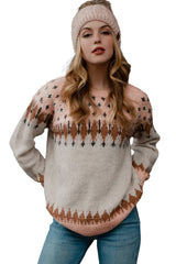 Multicolor Mixed Geometric Detail Raglan Sleeve Sweater Sweaters & Cardigans JT's Designer Fashion