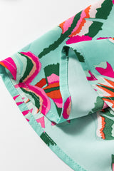 Green Abstract Print Lace-up High Waist Buttoned Mini Dress Mini Dresses JT's Designer Fashion
